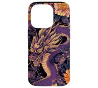 Violet Art Déco Floral Dragon Japonais Samouraï Esthétique Coque pour iPhone 14 Pro