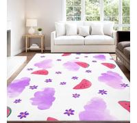 Violet Blanc Tapis Minimaliste Aquarelle Frais Cartoon Mignon À Poils Courts Pastèque Nuages Fleurs - Tapis Doux Moelleux 160 x 230 cm, Antidérapant Chambre d'enfant Moquette, Ne Perd Pas Ses Poils