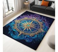 Violet Bleu Tapis Poil Ras Flanelle Tout Doux 80 x 150 cm, Fantastique Science Fiction Boussole Impression Anti-Slip Tapis, Chambre Salon La Chambre Enfants Home Decor Tapis Facile À Nettoyer