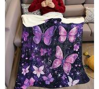 Violet Couverture 70 x 100 cm Fleurs et Papillons Plaid Polaire Flanelle Super Chaude Confortable Douce et Légère Couvertures pour Lit Canapé Camping Voyage
