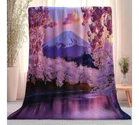Violet Couverture Polaire En Flanelle, Couverture Avec Style Japonais Mont Fuji Fleurs De Cerisier Imprimé Style - Pour Filles Enfants Amoureux Couverture Polaire 220 x 240 cm Pour Canapé Lit