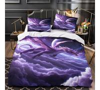 Violet Dragon Flying Parure de Lit 3D Imprimé Microfibre 3 Pièces Éclair Ultra Douce Fantasy Space Adventure Ensemble De Literie Confortable Résistante for Enfants Garçons Ado Double（200x200cm）