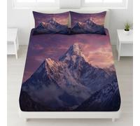 Violet Drap Housse, 180 x 200 x 30 cm,Polyester Microfibre Coins Élastiqués Feuille pour Matelas Épais jusqu'à 30 cm (12"), Moderne Sommets Montagneux Tranquille Drap Housse