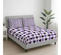 Violet Drap-Housse, 200 x 200 cm cm,Microfibre Coins Élastiqués Drap de lit pour Matelas Épais jusqu'à 30 cm, Cœur à Carreaux Style Minimaliste et Tendance Doux Respirant Drap de lit
