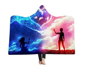 Violet et Bleu Les Amoureux Couverture à Capuche en Peluche Epaissie Super Douce Portable Jeter une Couverture Tapis de Yoga pour Regarder la Télévision Lire Apprendre (50"x60", Ciel étoilé violet)