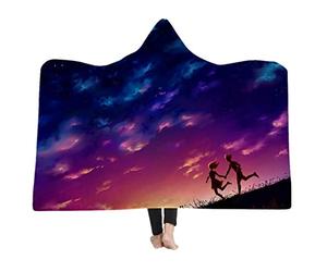 Violet et Bleu Les Amoureux Couverture à Capuche en Peluche Epaissie Super Douce Portable Jeter une Couverture Tapis de Yoga pour Regarder la Télévision Lire Apprendre (50"x60", Couple romantique)