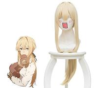 Violet Evergarden Blonde longue queue de cheval droite chapeaux résistant à la chaleur cheveux synthétiques Cosplay fête d'halloween + casquette de perruque gratuite