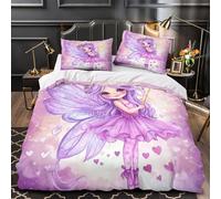 Violet Fairy Magic Ensemble De Literie 3D Effet Microfibre Résistante 3 Pièces 2 Taies Super Douce Coon Whimsical Housse de Couette Hypoallergique Entretien Facile for Couple Single（140x200cm）