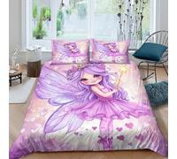 Violet fairy magic Linge de Lit résistante 3 pièces 3D Imprimée Entretien Facile Cartoon whimsical Ensemble De Literie avec Taie d'oreiller Hypoallergique for Décoration de Chambre Single（135x200cm）