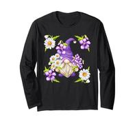 Violet Flower with Daisies for Spring Girls Cute GNOME Manche Longue
