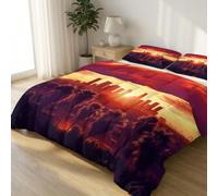 Violet Foncé Réversible Édredon 240x260 cm Courtepointe, Surréalisme Coucher de Soleil Palmier Douce Respirante Couette, Légère et Respirante Courtepointe - Parure de Lit Lavable Matelassée Couverture