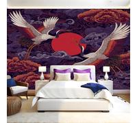 Violet Foncé Wallpaper Papier Peint Panoramique Grue volante à couronne rouge du Japon Intissé Photo Mural 400x280 cm Moderne Poster Salon Chambre Mur de fond Chambre Enfants Bureau Décor Maison