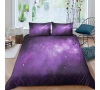 Violet Galaxy Parure de Lit Microfibre résistante 3 pièces 3D Imprimée Entretien Facile Cosmic Space Art Linge de Lit avec Taie d'oreiller Hypoallergique for Enfants Garçons Ado Single（140x200cm）