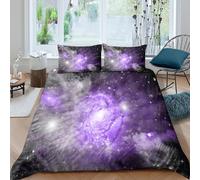 Violet Galaxy Space Parure de Lit Imprimé en 3D Microfibre résistante 3 pièces Cosmic Nebula Art Housse de Couette avec Fermeture Éclair Super Douce for Hommes Enfants Single（140x200cm）