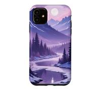 Violet Hiver Montagne Lune Paysage Dreamy Nature Coque pour iPhone 11