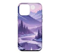 Violet Hiver Montagne Lune Paysage Dreamy Nature Coque pour iPhone 12 Mini