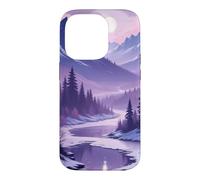 Violet Hiver Montagne Lune Paysage Dreamy Nature Coque pour iPhone 14 Pro