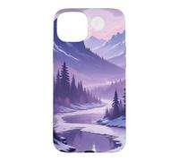 Violet Hiver Montagne Lune Paysage Dreamy Nature Coque pour iPhone 15 Plus