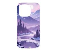 Violet Hiver Montagne Lune Paysage Dreamy Nature Coque pour iPhone 15 Pro