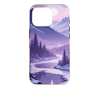 Violet Hiver Montagne Lune Paysage Dreamy Nature Coque pour iPhone 16 Pro
