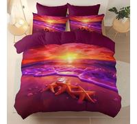 Violet Housse de Couette 200 x 200 cm, Onirique Plage Étoiles De Mer Vaguesthème Housse de Couette réversible Toutes Saisons, légère et Chaude Microfibre brossée C'est Un Bon Cadeau