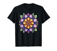 Violet Jaune Mandala Fleur de Lotus Boho Symétrie T-Shirt