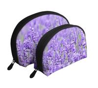 Violet Lavande Imprimé, Trousse de Maquillage Coquille Femme Petit Porte-Monnaie Trousse de Toilette Trousse à cosmétiques 2 pièces