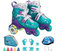 (Violet, M (30-33)) Patins à roulettes pour enfants avec roues LED éclairées pour enfants, patins à roulettes, chaussures pour Inclus un set de 6 protections pour 5-8 ans