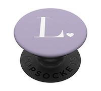 Violet- Minimaliste Monogramme Blanc Coeur Lettre L PopSockets PopGrip - Support et Grip pour Smartphone/Tablette avec un Top Interchangeable