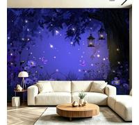 Violet Murale Illustration Onirique Lanterne Papillon, Papier Peint Mural Intissé pour Salon Moderne Chambre D'Enfant Chambre à Coucher - Murale Grand Format pour Bureau Mur TV 300 x 210 cm（WxH)