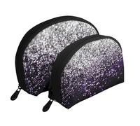 Violet Noir Argent Paillettes, Trousse de Maquillage Coquille Femme Petit Porte-Monnaie Trousse de Toilette Trousse à cosmétiques 2 pièces