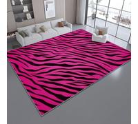 Violet-Noir Tapis Lavable en Flanelle Douce Rayures rétro Roses et Noires pour Salon et Chambre, Effet Haute Profondeur Poils Ras Décoratif Tapis Salon,50 x 80 cm