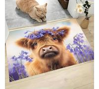 Violet Paillasson Attrape-Poussière, Petite Campanule des Highlands Tapis de Sol Antidérapant Lavable en Machine, Aquarelle Pastorale Absorbantes pour Entrée Porte et Couloir - 50 x 80 cm