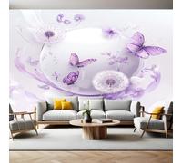Violet Papier Panoramique Mural Pissenlits et papillons Papier Peint Intissé Poster Tableaux Muraux Tapisserie Photo pour Salon Canapé TV Fond Décoration Murale 350 x 256 cm