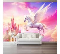 Violet Papier Peint 300 x 210 cm, Rêve Château Animaux Pégase Thème Grand Photo Mural - Papier Peint Intissé au Design Unique pour Salon Chambre Décoration Mural