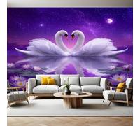 Violet Papier Peint 300x210 cm Cygne blanc dans un étang de lotus Panoramique 3D Poster Geant Mural Photo Muraux Pour Salon Chambre à Coucher Maison Décoration Intérieure Moderne