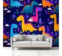 Violet Papier Peint Panoramique Intissé, Mignon Dessin Animé Animaux Dinosaures Décoration Murale Moderne 250 x 175 cm (L x H) - Pour Salon Chambre D'Enfants et Restaurant