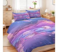 Violet Parure de Lit Anime Fantaisie Parure de Lit, Pixel Art Animal Duveteux Imprimée Ours Polaire Glace Coucher de Soleil Housse de Couette pour lit 90x190-140 x 200
