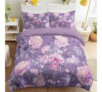 Violet Pastel Housse de Couette avec Motif Classique, Douce Légère Facile d'entretien Linge de lit, Floral Fleurs Pivoines Romantique Luxueux Parure de Lit 140 x 190 cm pour Chambre Femme Élégante