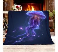 Violet Plaid Couverture Polaire Flanelle Jeté de Canapé 100x130 cm, Animaux Marins Fantastiques Couverture Plaid Doux en Peluche pour 1 Personnes Lit, Canapé, Camping