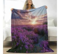 Violet Plaid Polaire 130 x 150 cm Couverture Polaire Photographie Champ De Lavande Au Coucher du Soleil Douce et Confortable Couverture en Flanelle, pour Chambre Canapé et Lit Décoration Couvertures