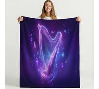 Violet Radieux Plaid Couverture Polaire Flanelle, Imprimé Chaude Douce Moelleuse Microfibre Couvertures, Fantaisie Harpe Notes De Musique Magique Plaid pour Chambre à Coucher Salon Canapé 220 x 240cm