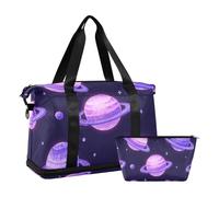 Violet Romantique Planète Univers Sac de Voyage Voyage Weekender Nuit Sac avec Trousse de Toilette pour Trekking Multifonctionnel, Univers planète romantique violet, 1 size