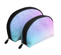 Violet Rose Paillettes Ombre Bleu Dégradé, Trousse de Maquillage Coquille Femme Petit Porte-Monnaie Trousse de Toilette Trousse à cosmétiques 2 pièces