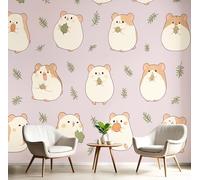 Violet-Vert Hamster Feuille Panoramique Peintures Murales Interieur 3D Photo Papier Peint Animaux De Dessins Animés Pour Salon Canapé Tv Fond Coucher D'Enfant Maison Décoration,200X140Cm
