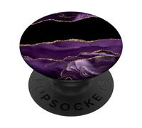 Violet Violet Noir Marbré Glam Accents dorés Élégant Chic PopSockets PopGrip Interchangeable