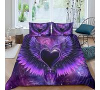 Violet wings heart Linge de Lit résistante 3 Pièces 3D Imprimée Facile d'entretien Fantaisie angel design Housse de Couette avec Taie d'oreiller Douce for Chambre Adulte Super king（260x220cm）