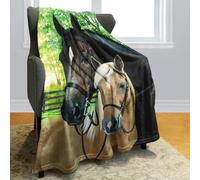Violetpos 125 x 200 cm - Couverture douce en flanelle - Pour 2 chevaux, forêt, ferme