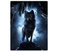 Violetpos 150 x 200 cm - Couverture douce en flanelle - Motif loup dans la forêt et flash