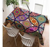 Violetpos Nappe de table en lin - Facile d'entretien - Lavable - Anti-taches - Style bohème - Motif cachemire - Mosaïque indienne - 60 x 90 cm